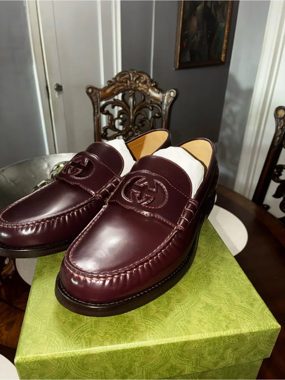 NIB Gucci Millennial Ribot Interlocking G Loafers Ruby Bordeaux Size: Gucci 8